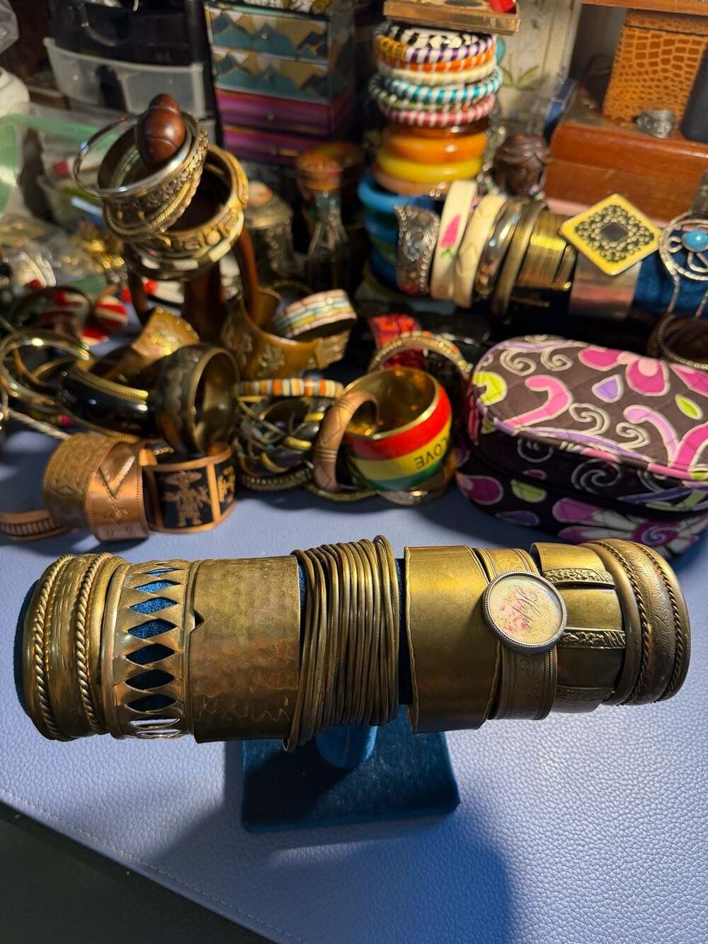 Vintage Mixed Brass Bangle and Cuff Bracelet Lot - 8 Piece Set Made in India